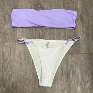 Purple & white bandeau bikini set